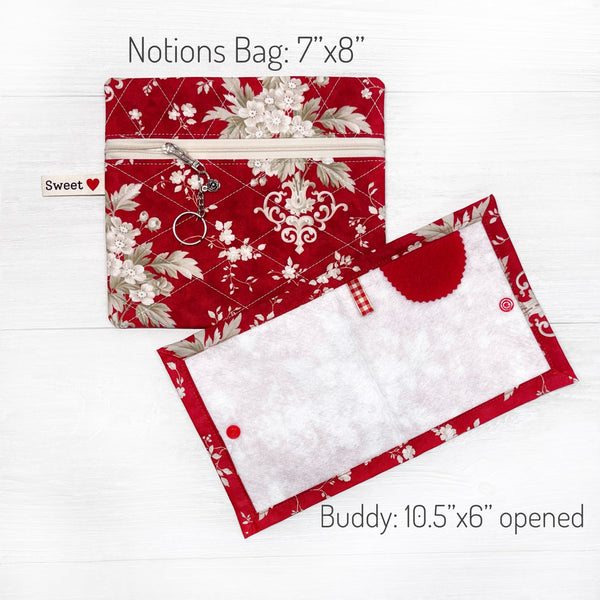 Red and Pink Quilted Project Bag with Ridgewood Fabric by Minick & Simpson