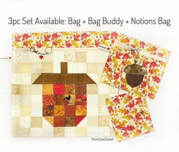 Fall Acorn Patchwork Cross Stitch Project Bag