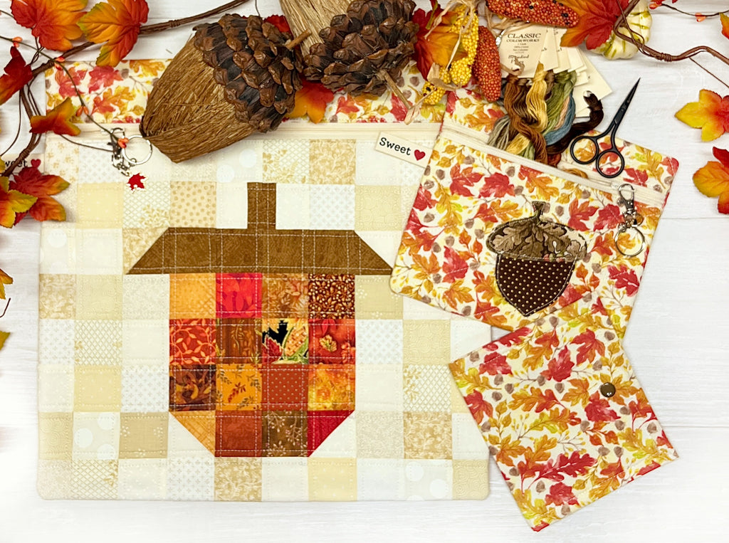 Fall Acorn Patchwork Cross Stitch Project Bag