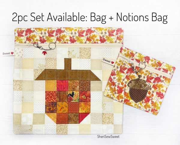 Fall Acorn Patchwork Cross Stitch Project Bag