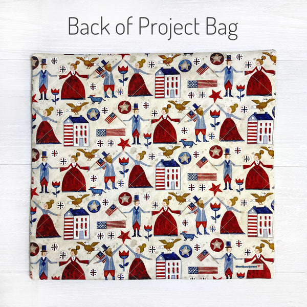 Patriotic Cross Stitch Project Bag with Bright Stars Fabric by Teresa Kogut