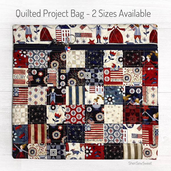 Patriotic Cross Stitch Project Bag with Bright Stars Fabric by Teresa Kogut