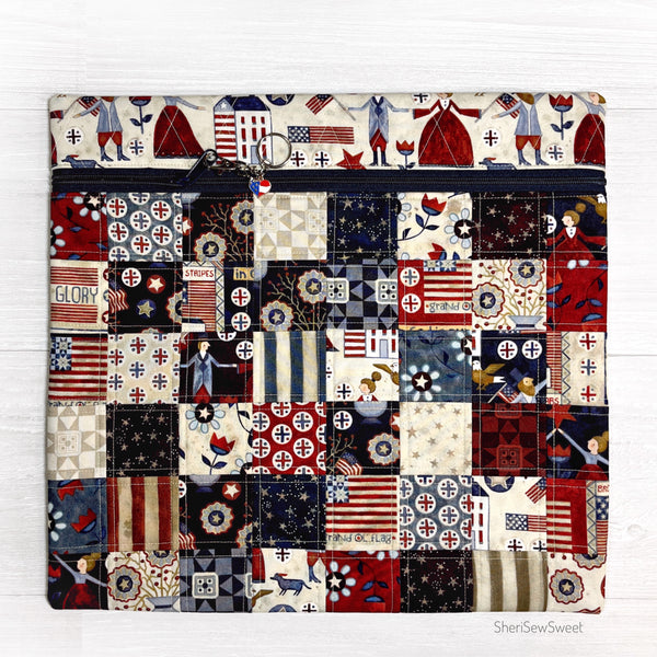 Patriotic Cross Stitch Project Bag with Bright Stars Fabric by Teresa Kogut