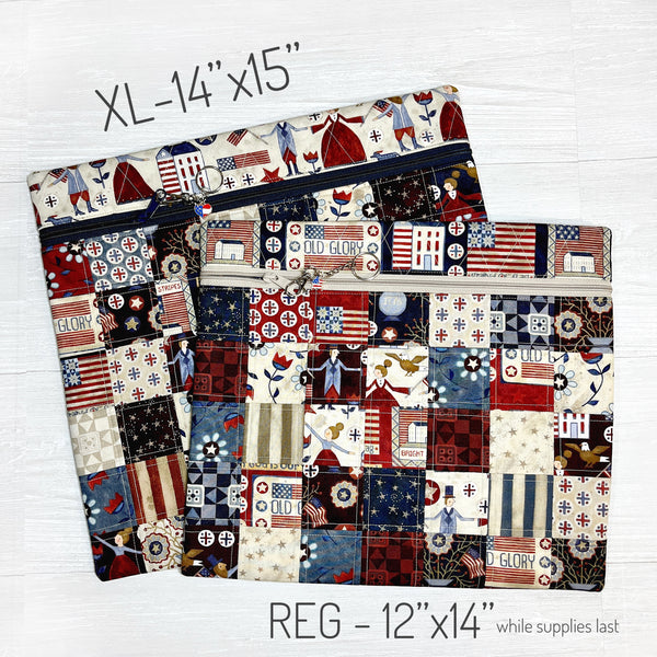 Patriotic Cross Stitch Project Bag with Bright Stars Fabric by Teresa Kogut