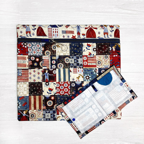 Patriotic Cross Stitch Project Bag with Bright Stars Fabric by Teresa Kogut