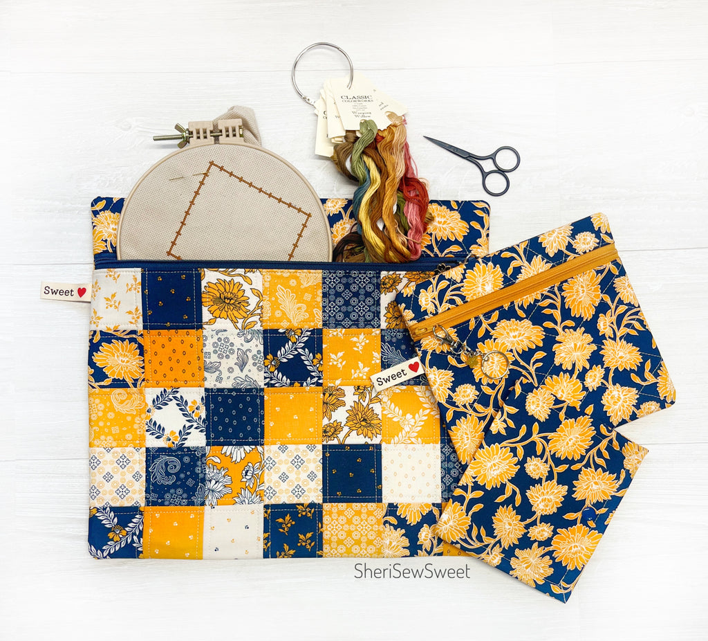 Cheddar at Twilight Patchwork Project Bag for Cross Stitch or Embroidery