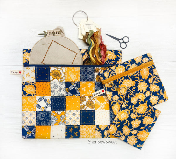 Cheddar at Twilight Patchwork Project Bag for Cross Stitch or Embroidery