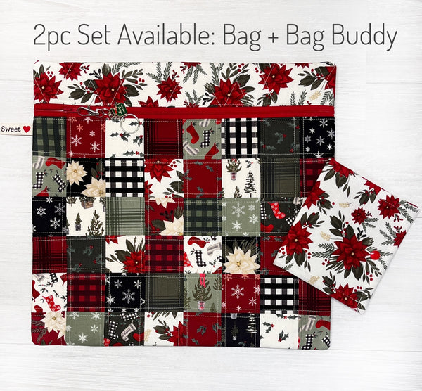 Christmas Patchwork Project Bag in Farmhouse Christmas Fabric