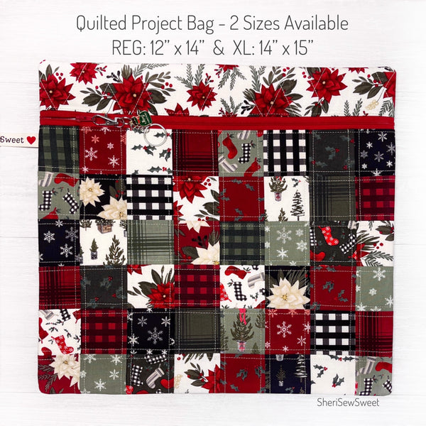 Christmas Patchwork Project Bag in Farmhouse Christmas Fabric