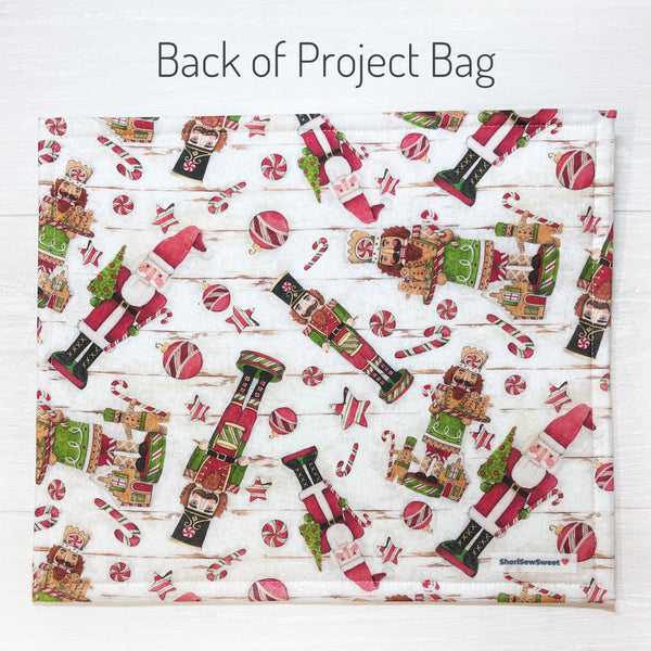 Christmas Cross Stitch Project Bag with Nutcracker Fabric - Vinyl Front Bag