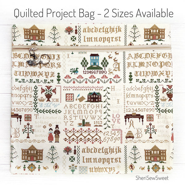 Quilted Cross Stitch Project Bag with Pride & Prejudice Fabric by Riley Blake