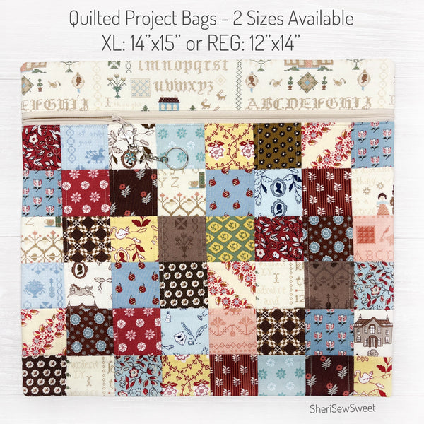 Quilted Cross Stitch Project Bag with Pride & Prejudice Fabric by Riley Blake Designs