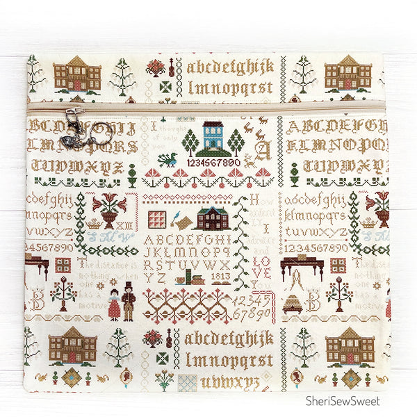 Quilted Cross Stitch Project Bag with Pride & Prejudice Fabric by Riley Blake