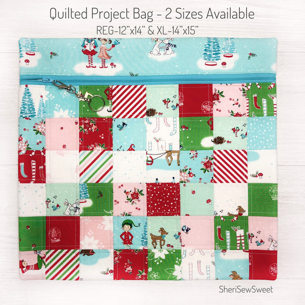 Christmas Cross Stitch Project Bag with Pixie Noel 2 Fabric - Quilted and Fully Lined