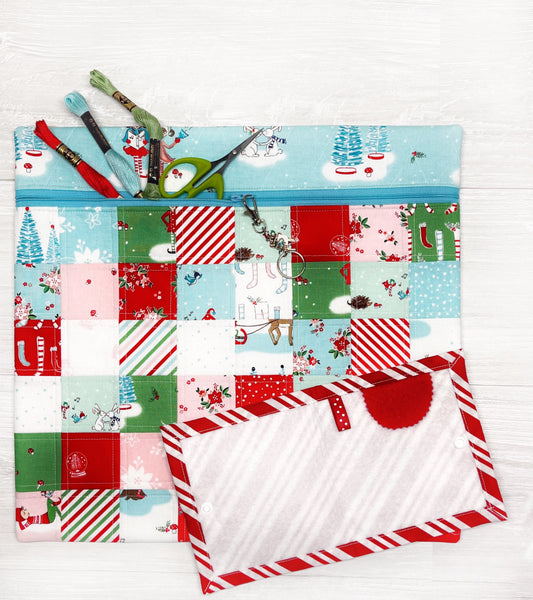Christmas Cross Stitch Project Bag with Pixie Noel 2 Fabric - Quilted and Fully Lined