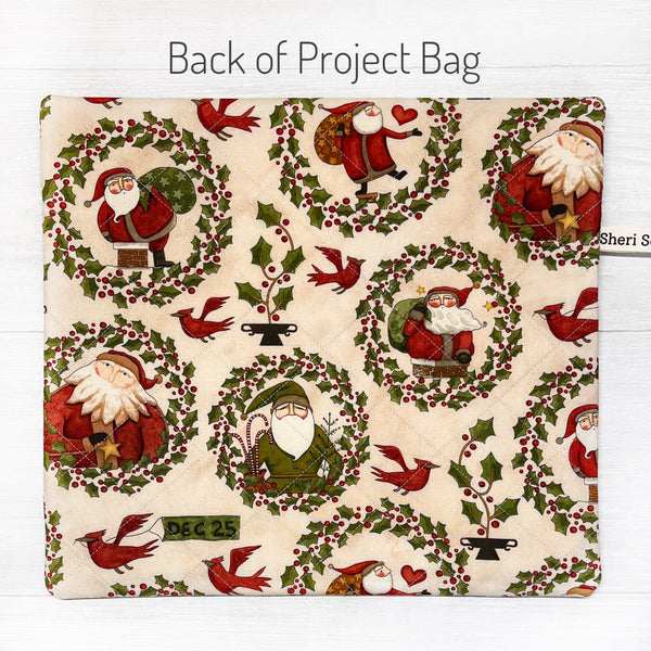Christmas Cross Stitch Project Bag with Up on the Housetop Fabric by Teresa Kogut