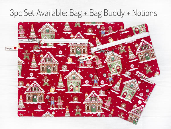 Christmas Cross Stitch Project Bag with Gingerbread House Fabric