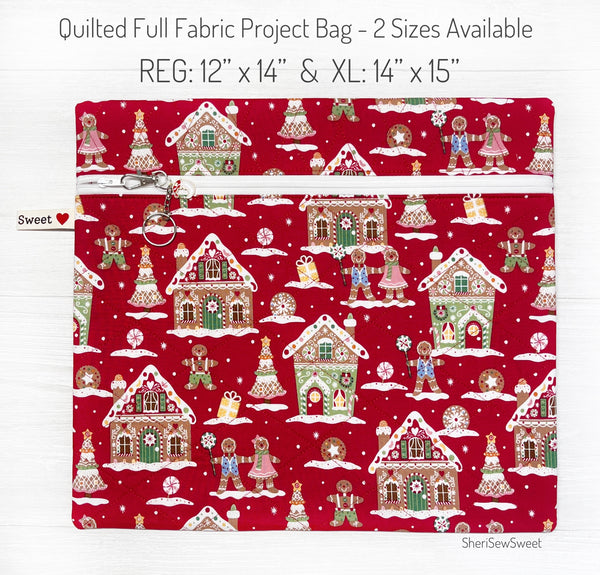 Christmas Cross Stitch Project Bag with Gingerbread House Fabric