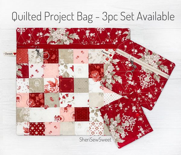 Red and Pink Quilted Project Bag with Ridgewood Fabric by Minick & Simpson