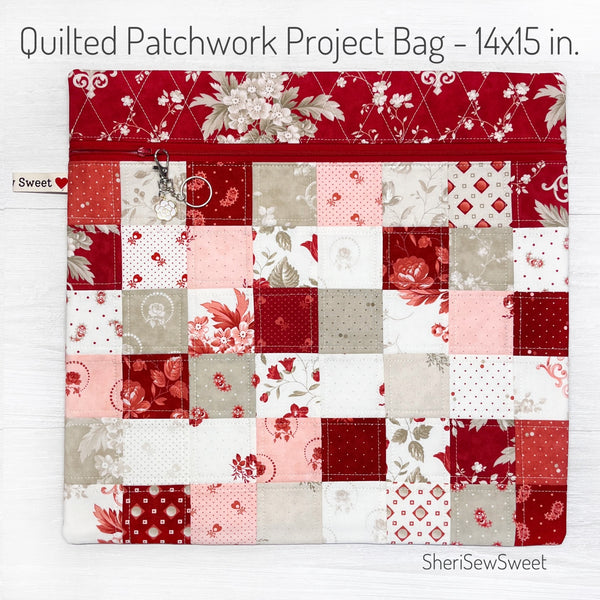 Red and Pink Quilted Project Bag with Ridgewood Fabric by Minick & Simpson