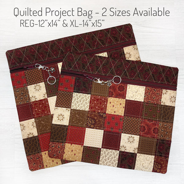 Quilted Cross Stitch Project Bag with Redwood Cupboard Fabric by Pam Buda