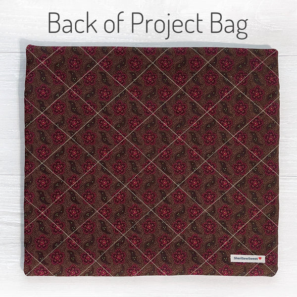 Quilted Cross Stitch Project Bag with Redwood Cupboard Fabric by Pam Buda