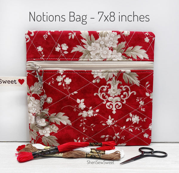 Red and Pink Quilted Project Bag with Ridgewood Fabric by Minick & Simpson
