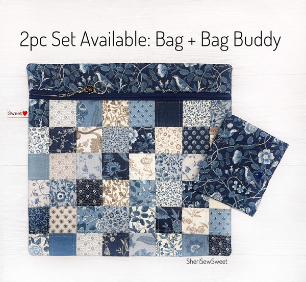 Patchwork Cross Stitch Project Bag with Sacre Bleu Fabric by French General