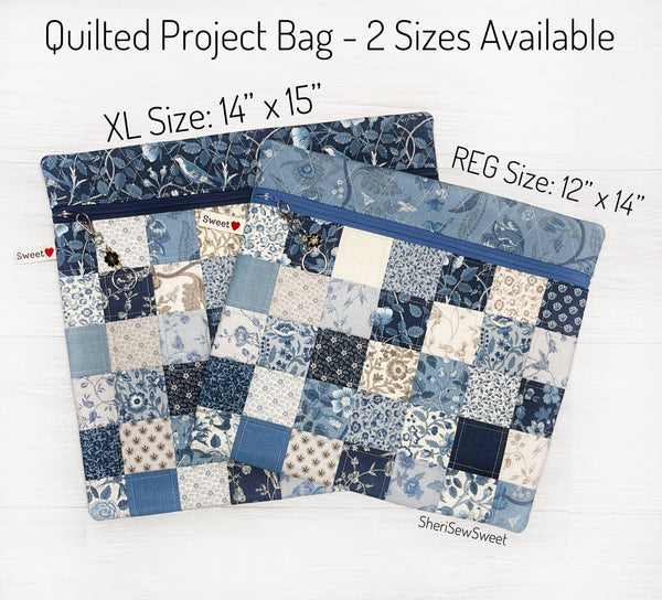 Patchwork Cross Stitch Project Bag with Sacre Bleu Fabric by French General