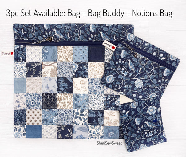 Patchwork Cross Stitch Project Bag with Sacre Bleu Fabric by French General