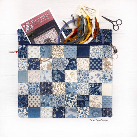 Patchwork Cross Stitch Project Bag with Sacre Bleu Fabric by French General