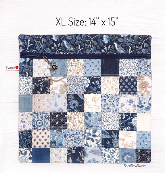 Patchwork Cross Stitch Project Bag with Sacre Bleu Fabric by French General