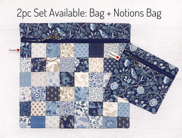 Patchwork Cross Stitch Project Bag with Sacre Bleu Fabric by French General