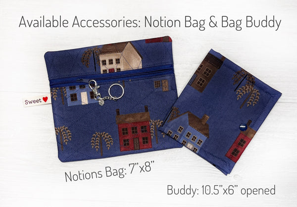 Quilted Project Bag with Primitive Saltbox Fabric