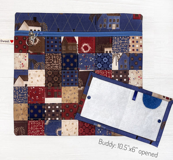 Quilted Project Bag with Primitive Saltbox Fabric