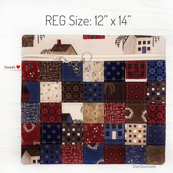 Quilted Project Bag with Primitive Saltbox Fabric