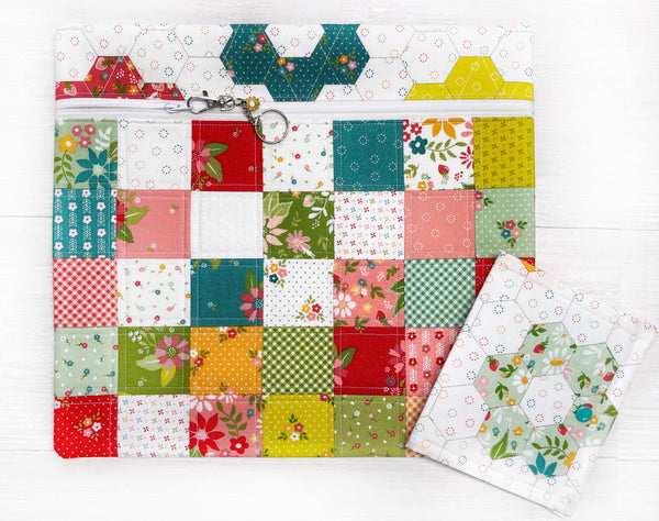 Quilted Cross Stitch Project Bag with Strawberry Lemonade Fabric by Sherri & Chelsi of Moda