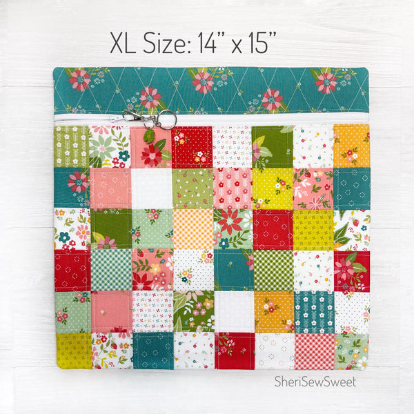 Quilted Cross Stitch Project Bag with Strawberry Lemonade Fabric by Sherri & Chelsi of Moda