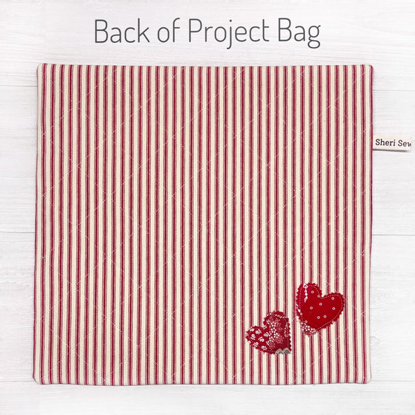 Valentines Cross Stitch Project Bag with Quilted Hearts