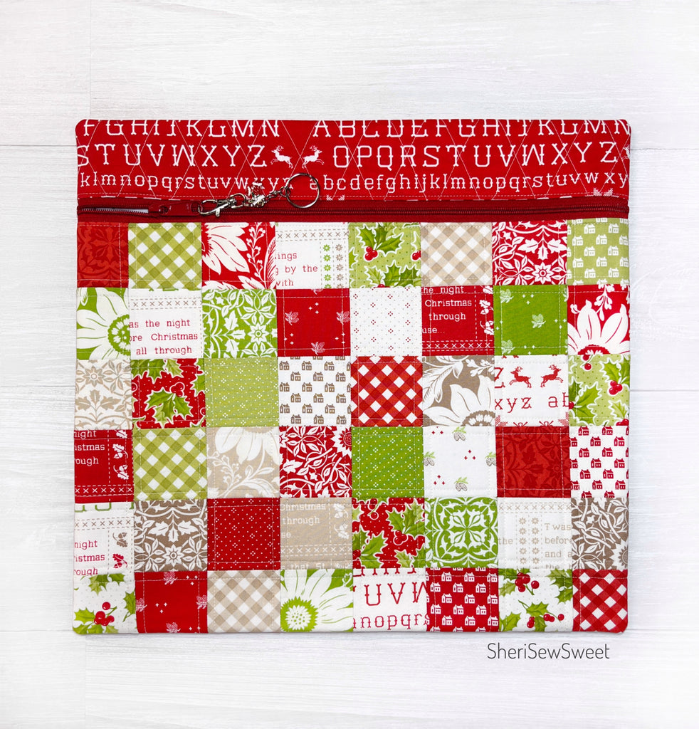 Christmas Cross Stitch Project Bag with Christmas Stitched Fabrics by Fig Tree & Co
