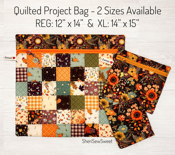 Fall Patchwork Cross Stitch Project Bag with Awe of Autumn Fabrics