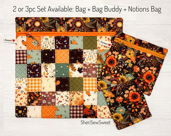 Fall Patchwork Cross Stitch Project Bag with Awe of Autumn Fabrics