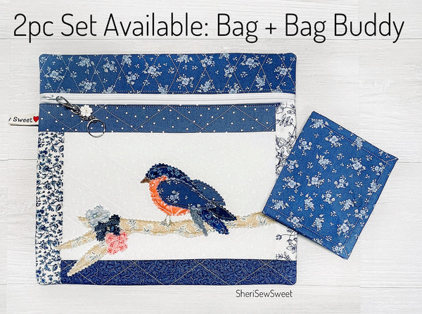 Cross Stitch Project Bag with Blue Bird Applique