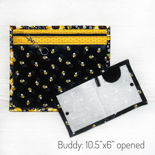 Cross Stitch Project Bag with Bees and Sunflowers - Vinyl Front Bag