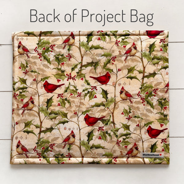 Cardinals Cross Stitch Vinyl Front Project Bag