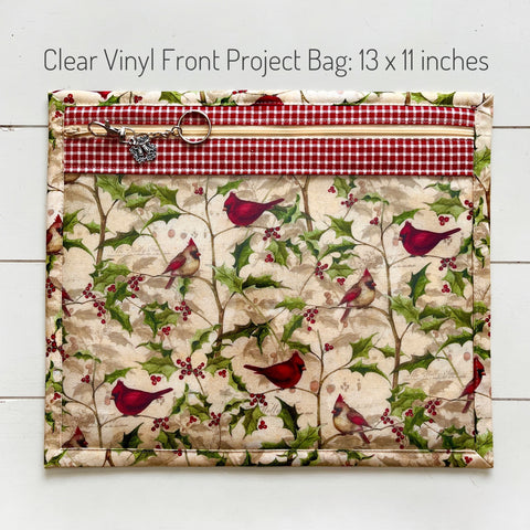 Cardinals Cross Stitch Vinyl Front Project Bag