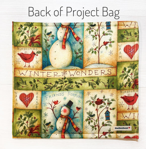 Vinyl Front Cross Stitch Project Bag - Country Snowman & Friends