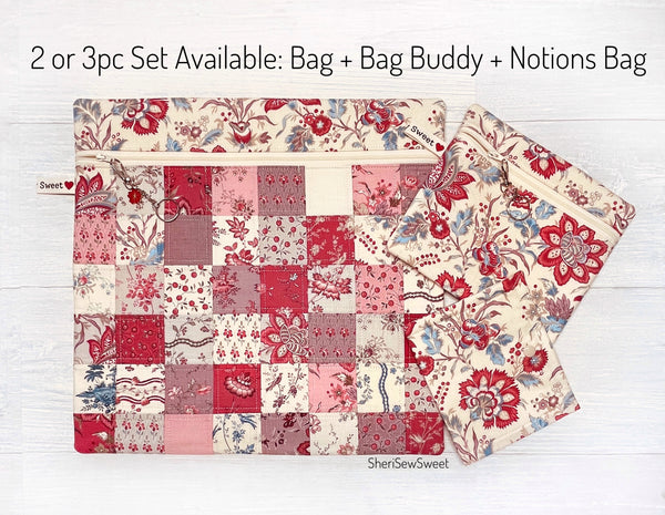 Patchwork Cross Stitch Project Bag with Fleur de Paris Fabric by French General