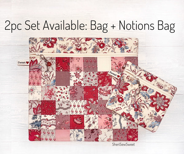Patchwork Cross Stitch Project Bag with Fleur de Paris Fabric by French General