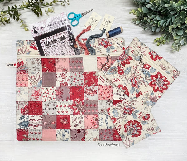 Patchwork Cross Stitch Project Bag with Fleur de Paris Fabric by French General